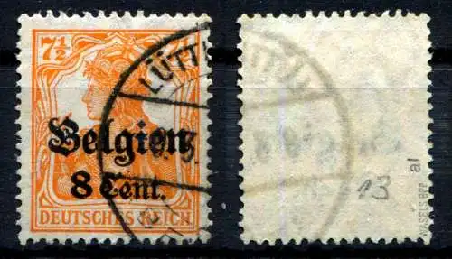 Bes. 1. Wk. Belgien 1916 Nr 13aI Eckstempel/Wellenstempel