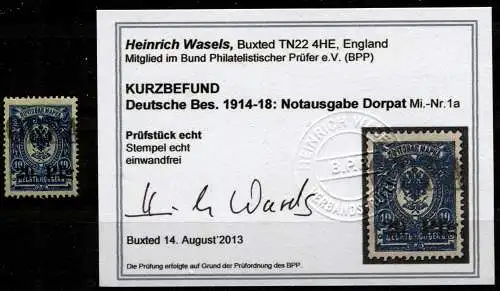 Bes. 1. Wk. Ob. Ost Notausgabe Dorpat 1918 Nr 1a Eckstempel/Wellenstempel