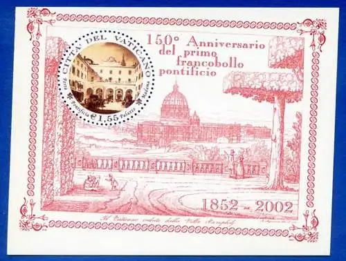 Vatikan. 150. der ersten päpstlichen Briefmarke 2002. Blatt. Vielfalt.