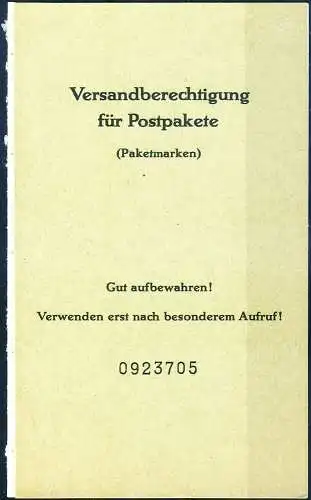 Postpakete, nicht ausgestellt. Heft 1961.