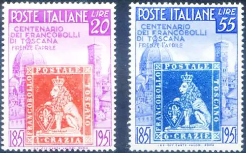 Toskanische Briefmarken 1951.