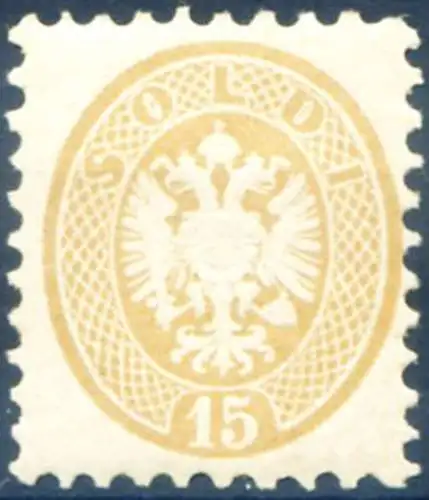 Lombardei Venetien. Venetien und Mantua. Österreichisch-Ungarisches Wappen 15f. 1864-1865. Zungenhaft.