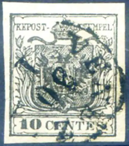 Lombardei Venetien. Wappen, Handpapier 10 EL. 1850. Gebraucht.