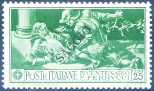 Königreich. Francesco Ferrucci 25 c. grün 1930. Klug.