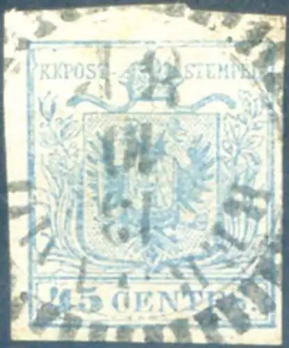 Lombardei Venetien. Wappen, Handpapier 45 c. Schieferblau II Typ 1850. Gebraucht.