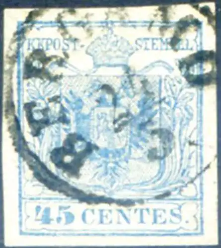 Lombardei Venetien. Wappen, Handpapier 45 c. III Typ 1850. Gebraucht.