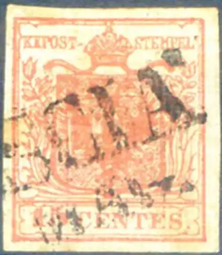 Lombardei Venetien. Wappen, Papier mit senkrechten Rippen 15 c. II Typ 1851. Gebraucht.