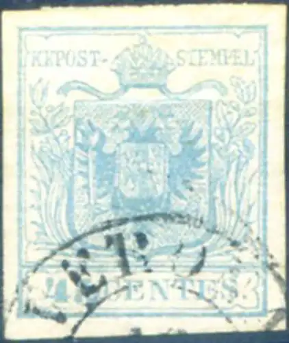 Lombardei Venetien. Wappen, Handpapier 45 EL. Der Typ 1850. Gebraucht.