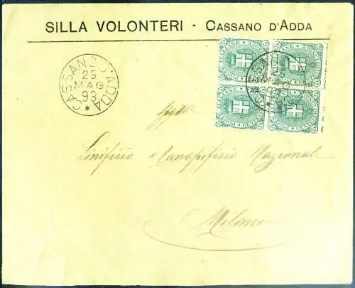 Königreich. Wappen 1891. Viererblock auf Umschlag.