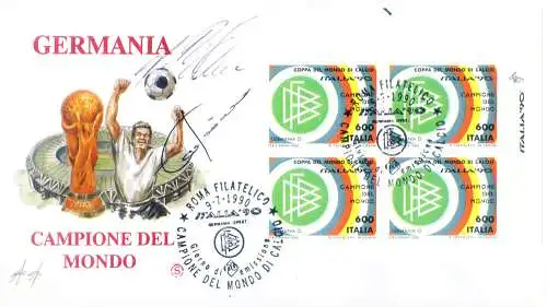 Sport. Fußball 1990. FDC mit Autogrammen von J. Klinsmann und A. Brehme.