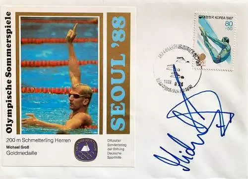 Sport. Olympische Spiele Seoul 1988. Schwimmen. Michael Gross. Umschlag mit Autogramm.