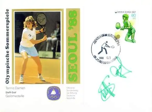 Sport. Olympische Spiele Seoul 1988. Tennis. Steffi Graf. Umschlag mit Autogramm.