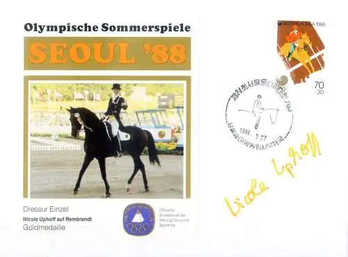 Sport. Olympische Spiele Seoul 1988. Reiten. Nicole Uphoff. Umschlag mit Autogramm.