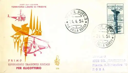 Zone A. Posttransport im Hubschrauber FDC 1954.