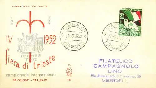 Zone A. Messe Triest FDC 1952.