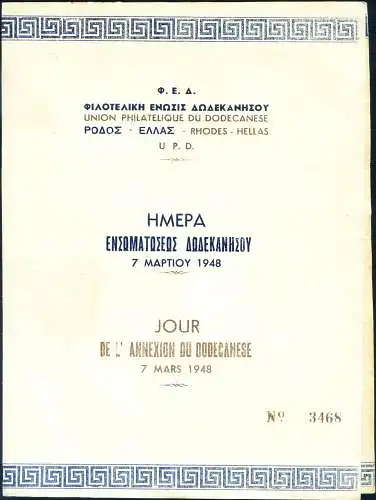 Annexion des Dodekanes 1948. Ordner gebraucht.