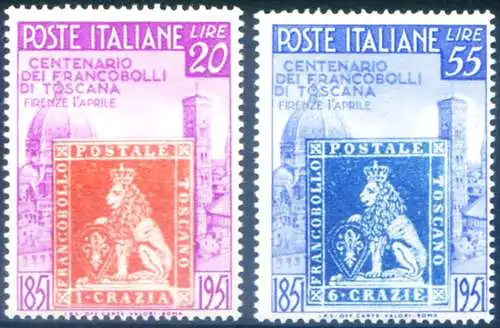Toskanische Briefmarken 1951.