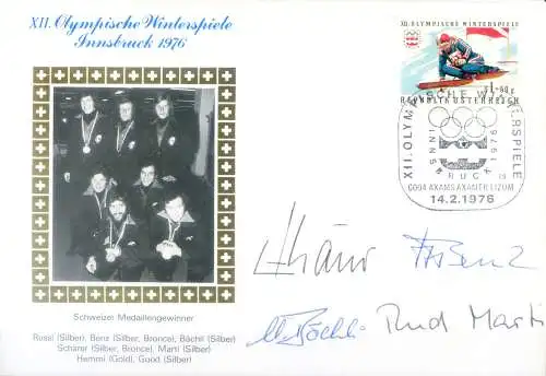 Sport. Olympische Spiele 1976 in Innsbruck. Umschlag mit Autogrammen einiger Schweizer Athleten.