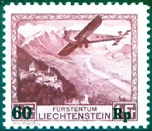 Flugzeug im Flug. 1935 überdruckt.