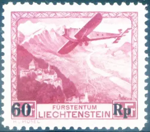 Flugzeug im Flug. 1935 überdruckt.