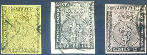 Parma. Lilie 5 c. + 10 EL. + 15 EL. 1852. Gebraucht.