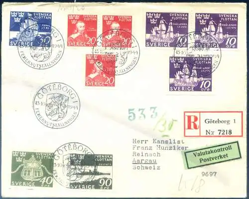 Schwedische Marine 1944. FDC-Empfehlung mit Reichszensurband.