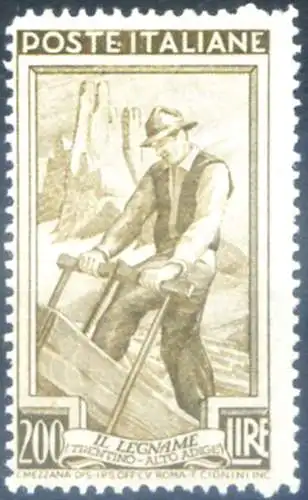 Republik. Italien bei der Arbeit. Lire 200, Sorten. Zahn. 14,25 x 13,25 (1950).