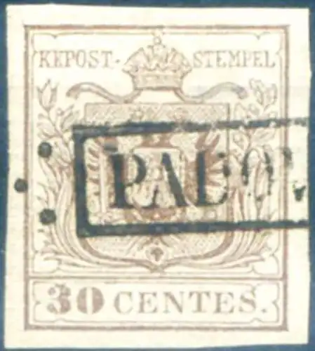 Lombardei Venetien. Wappen 30 c. 1850. Gebraucht.