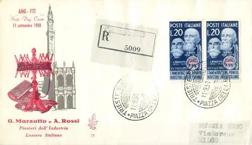 Zone A. G. Marzotto und A. Rossi FDC 1950.