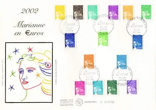 Marianne vom 14. Juli. Werte in Euro 2002. FDC.