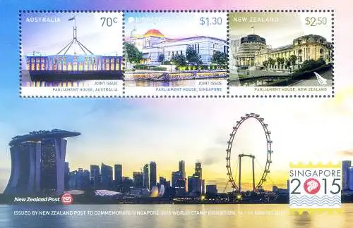 Parlamentssitze von Australien, Singapur und Neuseeland 2015.