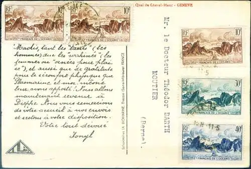 Französisch-Ozeanien. Postkarte für die Schweiz 1949. Schnitt oben.