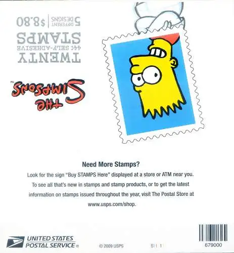 Die Simpsons 2009. Kleinbogen vom Typ Booklet. Cover Typ Bart.