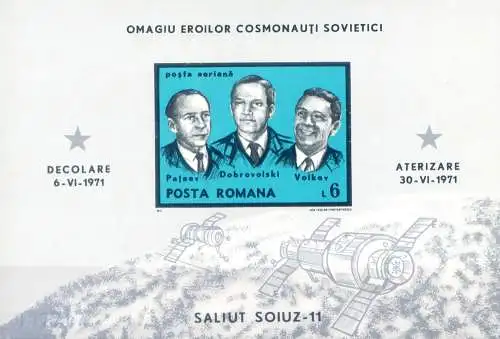 Astronautica 1971. Sojus 11 (blaugrüner Hintergrund).