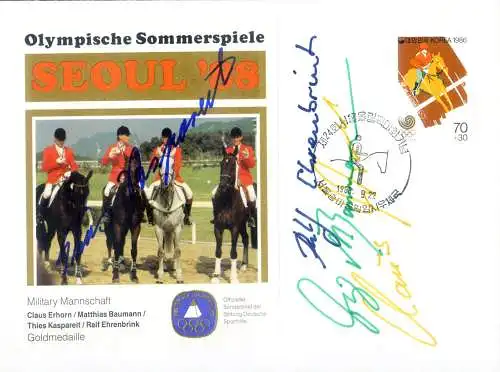 Sport. Olympische Spiele Seoul 1988. Reiten. Autogrammumschlag der deutschen Siegermannschaft.