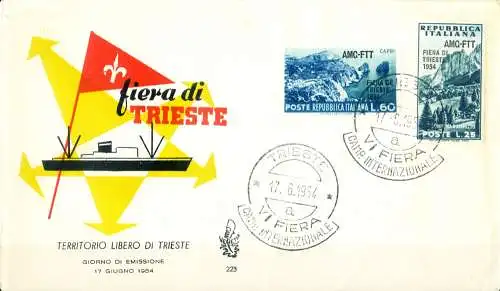 Zone A. Fiera di Trieste FDC 1954.