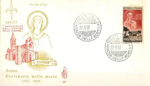 Zone A. Santa Chiara FDC 1953.