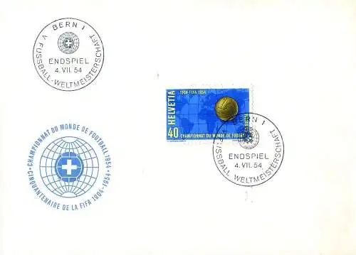 Sport. Fußball 1954. FDC mit Absage des WM-Endspiels.