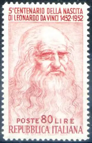 Republik. Leonardo da Vinci. 80 lesen, Sorte. Dent. 13,25 x 13 auf Pergamentpapier (1952).