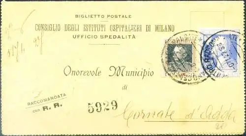 Königreich. Alessandro Volta 1,25 Lire auf Postkarte 1927.