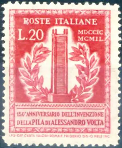 Republik. Alessandro Volta dent. 13,25 x 14 (1949). Sorte.