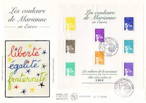 Marianna vom 14. Juli. Werte in Euro 2002. 2 Bogen auf 2 FDC.