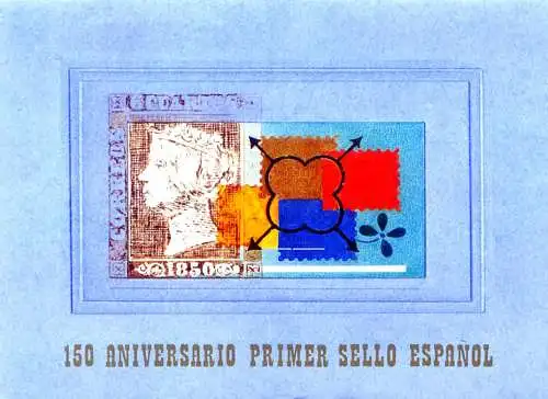 Erste spanische Briefmarke 2000. 7 Zettel im Folder.