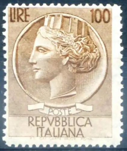 Republik. Großformatiger Turm. 100 Lire, Sorte. Dent. 13,5 x 12,25 (1955).