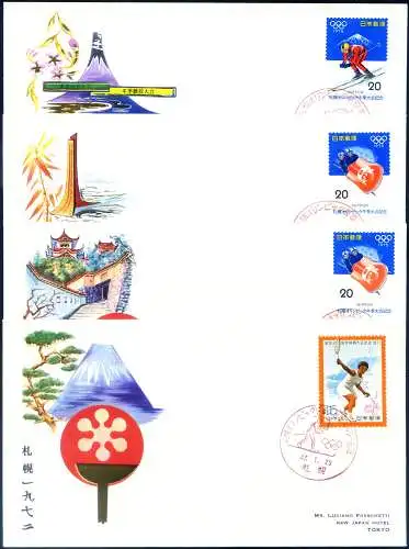 Sport. Olympiade Sapporo 1972. 12 FDC abgebildet.