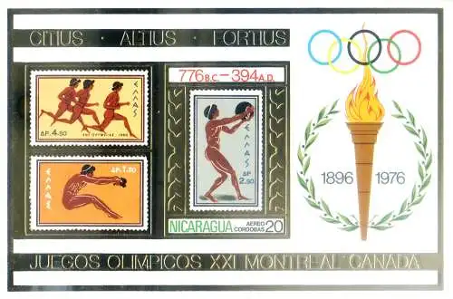 Sport. Olympische Spiele Montreal 1975. 3 Blatt Gold.