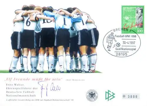 Sport. Fußball 1997. Autogrammumschlag von Fritz Walter.