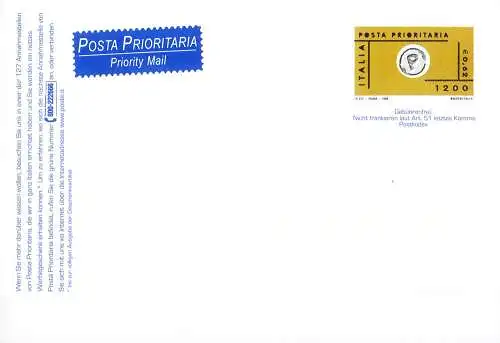Republik. Ganze Post mit deutschem Text 1999. Sorte Gold und Blau.