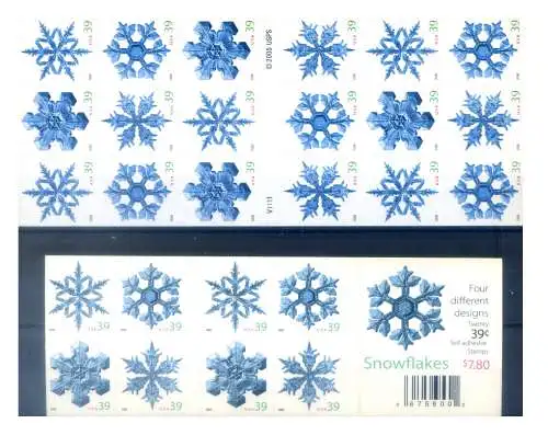 Weihnachten 2006. Schneeflocken. 2 Miniblätter.