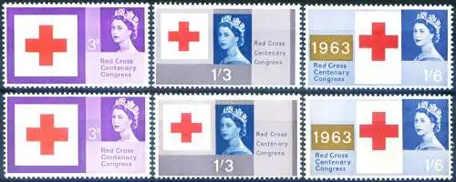 Rotes Kreuz 1963. Normal und mit Phosphorbändern.